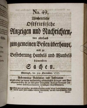 No. 49. Montags, den 5ten December, 1757.