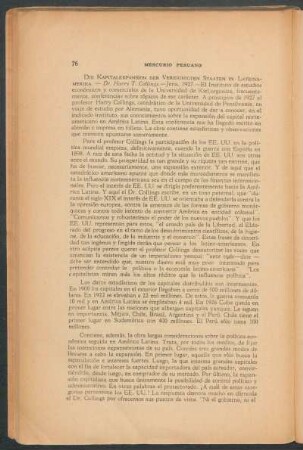 "Die Kapitalexpansion der Vereinigten Staaten in Lateinamerika", Dr. Harry T. Collings, Jena, 1927