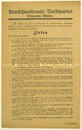 Flugblatt mit dem Programm der Ortsgruppe Münster der Deutschnationalen Volkspartei