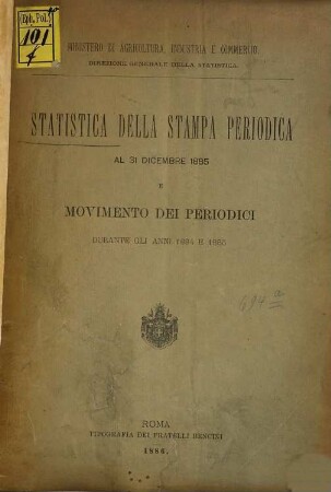 Statistica della stampa periodica : nell'anno .... 1884/85 (1886)