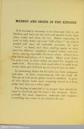 Method and order in the kitchen