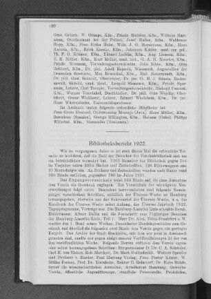 Bibliotheksbericht 1922.