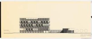 Technische Universität Berlin Architekturgebäude: Ansicht Hochhaus und Flachbau von Westen 1:200 (Zeichnung des Architekten)