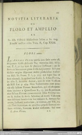 Notitia Literaria De Floro Et Ampelio