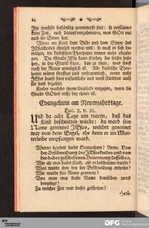 Evangelium am Neuenjahrstage.