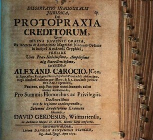 Dissertatio inauguralis juridica, de protopraxia creditorum
