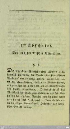 Ister Abschnitt. Von den specifischen Gewichten