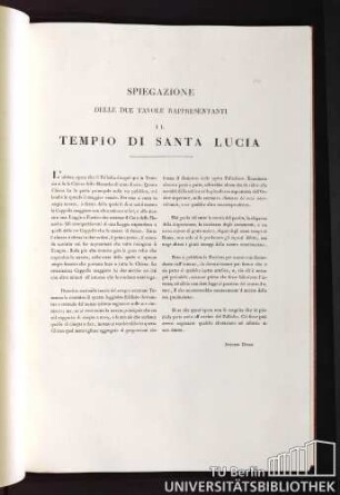 Spiegazione delle due Tavole rappresentanti il Tempio di Santa Lucia