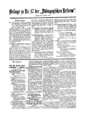 Litteratur : Beilage zu No. 17 der Pädagogischen Reform