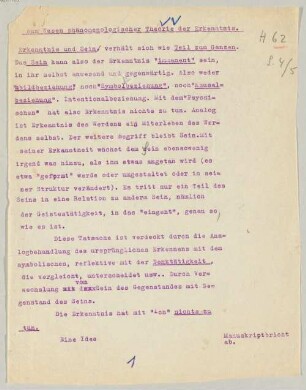 Nachlass von Max Scheler (1874-1928) – BSB Ana 315, CB.13.19. Max Scheler (1874-1928) Nachlass: Zum Wesen phänomenologischer Theorie der Erkenntnis - BSB Ana 315.CB.XIII.19