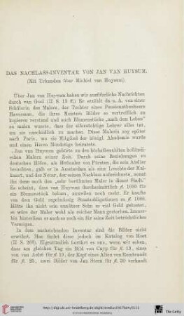 Das Nachlass-Inventar von Jan van Huysum