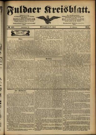 Erste Ausgabe vom Mittwoch, den 08. Juni 1910.