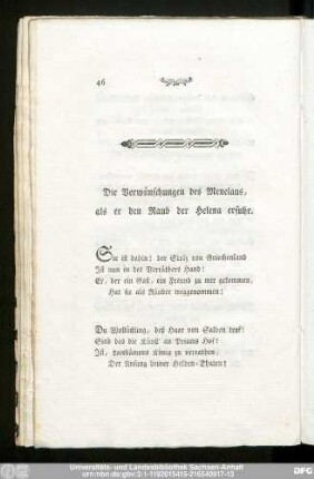 Die Verwünschungen des Menelaus, als er den Raub der Helena erfuhr.