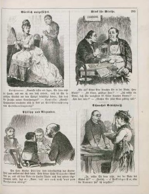 "Wörtlich ausgeführt" "Wink für Wirthe" "Phillipp und Alexander" "Schwaches Gedächniß"