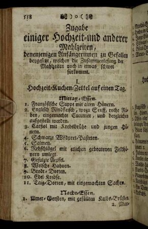Zugabe einiger Hochzeit- und anderer Mahlzeiten, [...]