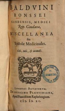 Miscellanea seu epistolae medicinales