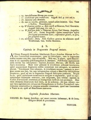 §. X. Capitula in Fragmento Pragensi notata. Capitula secundum Marcum.
