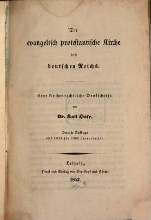 Die evangelisch protestantische Kirche des deutschen Reichs : eine kirchenrechtliche Denkschrift