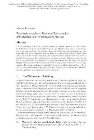 Topologie komplexer Sätze und Textverstehen. Zur Stellung von Verbletztsätzen mit weil