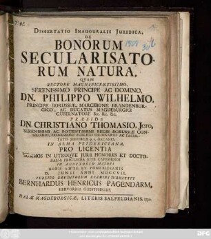 Dissertatio Inauguralis Juridica, De Bonorum Secularisatorum Natura