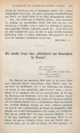 265-277 Die neueste Lehre über "Sittlichkeit und Sinnlichkeit im Roman"