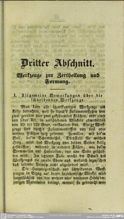 Dritter Abschnitt. Werkzeuge zur Zertheilung und Formung
