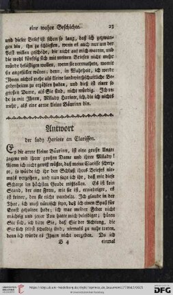 Antwort der Lady Hariote an Clarissen