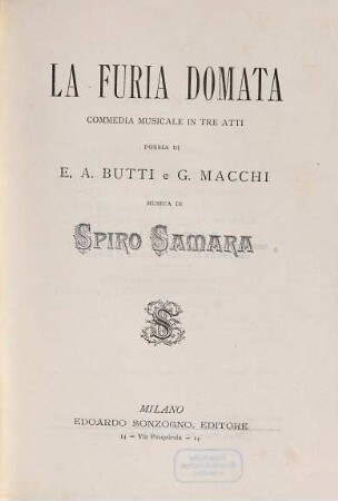 La furia domata : commedia musicale in tre atti
