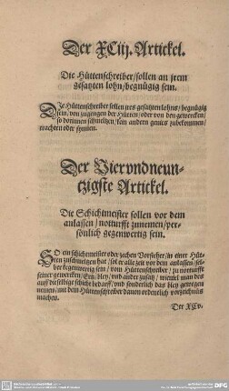 Der Vierundneuntzigste Artickel. Die Schichtmeister sollen vor dem anlassen / notturfft zunemen/persönlich gegenwertig sein.