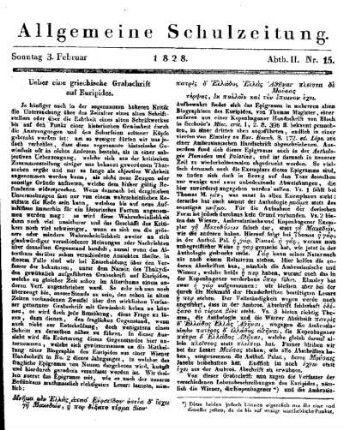 Ueber eine griechische Grabschrift auf Euripides