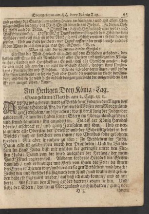 Am Heiligen Drey König-Tag. Evangelium Matth. am 2. Cap. v. 1.
