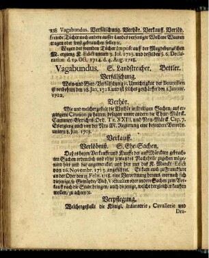 Vagabundus. G. Landstreicher. Bettler. - Vorzugs - Recht.
