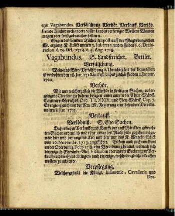 Vagabundus. G. Landstreicher. Bettler. - Vorzugs - Recht.