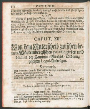 Caput. XIII. von dem Unterscheid zwischen denen Würtembergischen privilegirten und denen in der Cammer-Gerichts-Ordnung gesetzen Legal-Austrägen.