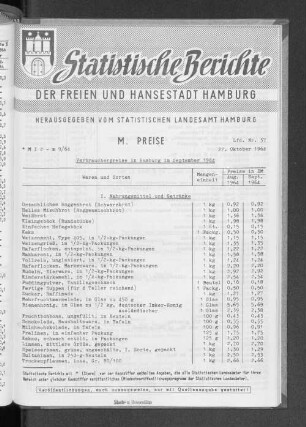 Verbraucherpreise in Hamburg im September 1964 : Lfd. Nr. 37