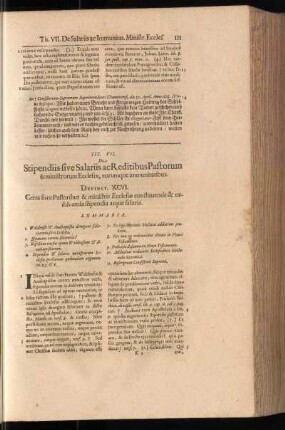 Tit. VII. De Stipenddis sive Salariis ac Reditibus Pastorum & ministrorum Ecclesiae, eorumque immunitatibus