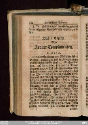 Das I. Capitel. Von Trauer-Complimenten.