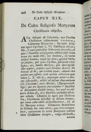 Caput XIX. De Cultu Religioso Martyrum Christianis objecto.