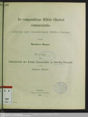 23.1896/97,Beil.: Jahresbericht des Königl. Gymnasiums zu Dresden-Neustadt : Schuljahr Ostern ... bis Ostern ...