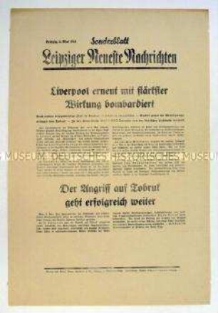 Sonderblatt der "Leipziger Neuesten Nachrichten" zu deutschen Luftangriffen auf Liverpool