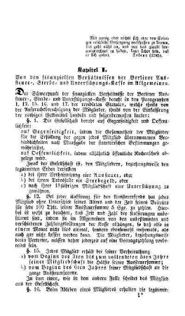 Kapitel I. Von den finanziellen Verhältnissen der Berliner Aussteuer-, Sterbe- und Unterstützungs-Kasse im Allgemeinen