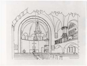 Johannesstift Berlin-Spandau Umbau Stiftskirche: Perspektivische Innenansicht Altarraum Bestand