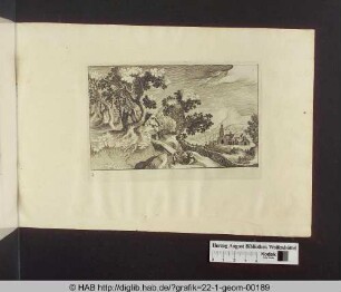 Bergige Landschaft mit Stadtansicht