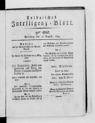 33tes Stück, Ausgabe vom 18. August 1809