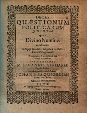 Quaestionum Politicarum Decas ..., 5