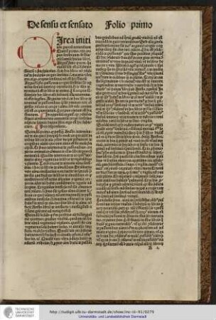 Circa initium parvorum naturalium queritur primo utrum corpus sensitivum sit subiectum scientie huius libri...