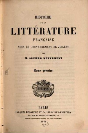 Histoire de la littérature française sous le Gouvernement de Juillet : [1830 - 1848], 1