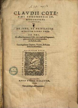 De iure et privilegiis militum : libri tres