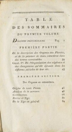 Table Des Sommaires Du Premier Volume.