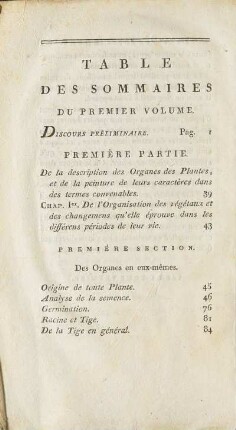 Table Des Sommaires Du Premier Volume.